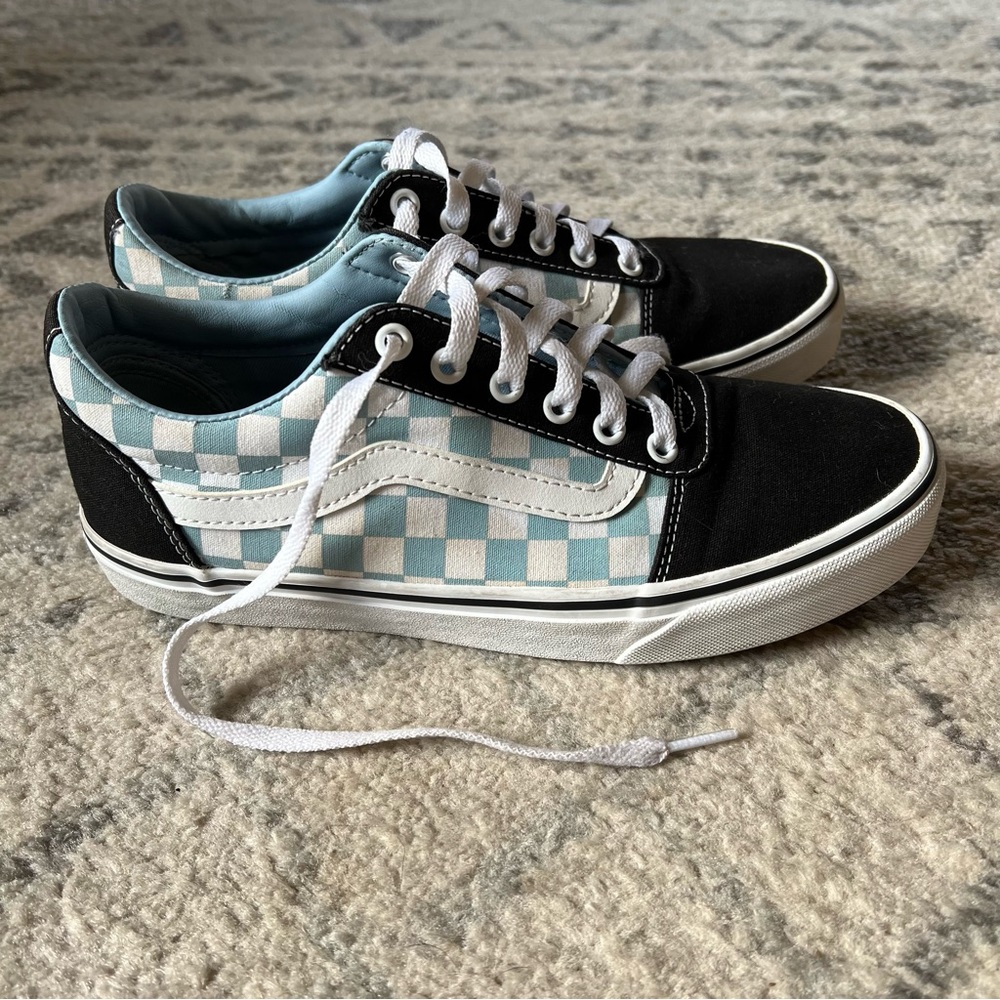 Old Skool Light Baby Blue Checkered Vans